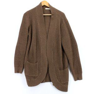Kirundo Cardigan Womens Brown Knit Open Front Long Sleeve Pocket Front Large L